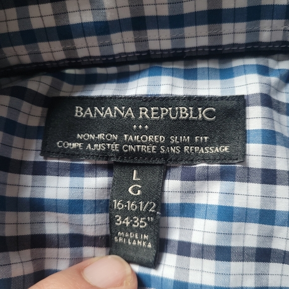 Banana Republic Men's Blue And White Checkered Slim Fit Shirt L - Picture 3 of 5